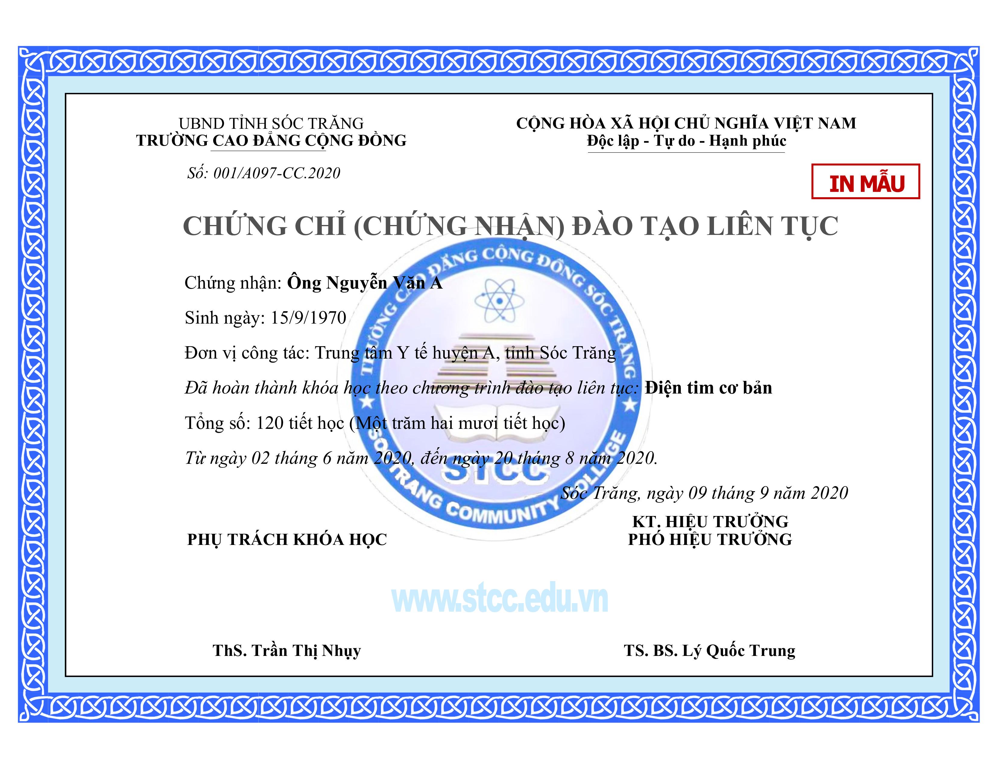 In mẫu “Chứng chỉ (Chứng nhận) đào tạo liên tục